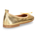 Soft Nappa leather classic girl ballet flats with adjustable ribbon in Gold color.