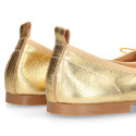 Soft Nappa leather classic girl ballet flats with adjustable ribbon in Gold color.