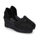 Black Lace Cotton Canvas women espadrille shoes.