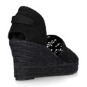 Black Lace Cotton Canvas women espadrille shoes.