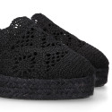 Black Lace Cotton Canvas women espadrille shoes.