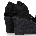 Black Lace Cotton Canvas women espadrille shoes.