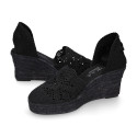Black Lace Cotton Canvas women espadrille shoes.