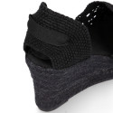 Black Lace Cotton Canvas women espadrille shoes.