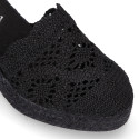 Black Lace Cotton Canvas women espadrille shoes.