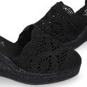 Black Lace Cotton Canvas women espadrille shoes.