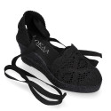 Black Lace Cotton Canvas women espadrille shoes.