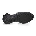 Black Lace Cotton Canvas women espadrille shoes.