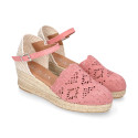 Lace Cotton Canvas women espadrille shoes in make up pink color.