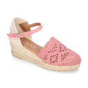 Lace Cotton Canvas women espadrille shoes in make up pink color.