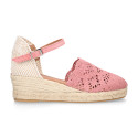 Lace Cotton Canvas women espadrille shoes in make up pink color.