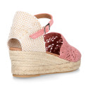 Lace Cotton Canvas women espadrille shoes in make up pink color.