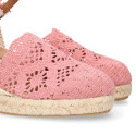 Lace Cotton Canvas women espadrille shoes in make up pink color.