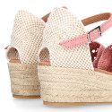 Lace Cotton Canvas women espadrille shoes in make up pink color.