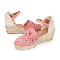 Lace Cotton Canvas women espadrille shoes in make up pink color.