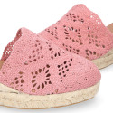 Lace Cotton Canvas women espadrille shoes in make up pink color.