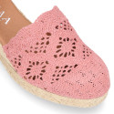 Lace Cotton Canvas women espadrille shoes in make up pink color.