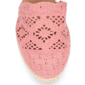 Lace Cotton Canvas women espadrille shoes in make up pink color.