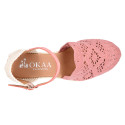 Lace Cotton Canvas women espadrille shoes in make up pink color.