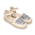 Cotton Canvas Girl espadrille shoes with buckle fastening and ties design in trendy colors.