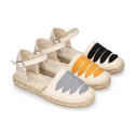 Cotton Canvas Girl espadrille shoes with buckle fastening and ties design in trendy colors.