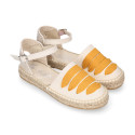 Cotton Canvas Girl espadrille shoes with buckle fastening and ties design in trendy colors.