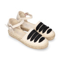 Cotton Canvas Girl espadrille shoes with buckle fastening and ties design in trendy colors.