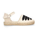 Cotton Canvas Girl espadrille shoes with buckle fastening and ties design in trendy colors.