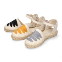 Cotton Canvas Girl espadrille shoes with buckle fastening and ties design in trendy colors.