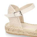 Cotton Canvas Girl espadrille shoes with buckle fastening and ties design in trendy colors.