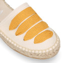 Cotton Canvas Girl espadrille shoes with buckle fastening and ties design in trendy colors.