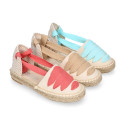 Cotton Canvas Girl espadrille shoes with ties closure design in trendy colors.