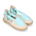 Cotton Canvas Girl espadrille shoes with ties closure design in trendy colors.