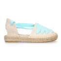 Cotton Canvas Girl espadrille shoes with ties closure design in trendy colors.