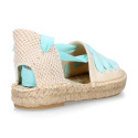 Cotton Canvas Girl espadrille shoes with ties closure design in trendy colors.