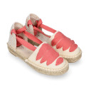 Cotton Canvas Girl espadrille shoes with ties closure design in trendy colors.