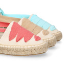 Cotton Canvas Girl espadrille shoes with ties closure design in trendy colors.