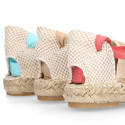 Cotton Canvas Girl espadrille shoes with ties closure design in trendy colors.