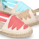 Cotton Canvas Girl espadrille shoes with ties closure design in trendy colors.