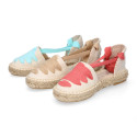 Cotton Canvas Girl espadrille shoes with ties closure design in trendy colors.