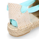 Cotton Canvas Girl espadrille shoes with ties closure design in trendy colors.