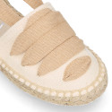 Cotton Canvas Girl espadrille shoes with ties closure design in trendy colors.