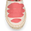 Cotton Canvas Girl espadrille shoes with ties closure design in trendy colors.