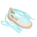 Cotton Canvas Girl espadrille shoes with ties closure design in trendy colors.