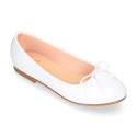 White Soft nappa leather girl ballet flats with adjustable Bow.