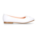 White Soft nappa leather girl ballet flats with adjustable Bow.