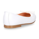 White Soft nappa leather girl ballet flats with adjustable Bow.