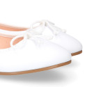 White Soft nappa leather girl ballet flats with adjustable Bow.