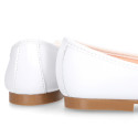 White Soft nappa leather girl ballet flats with adjustable Bow.