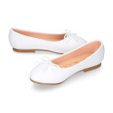 White Soft nappa leather girl ballet flats with adjustable Bow.